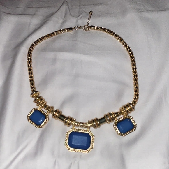 Blue gold  tone pendant statement necklace - Picture 1 of 7